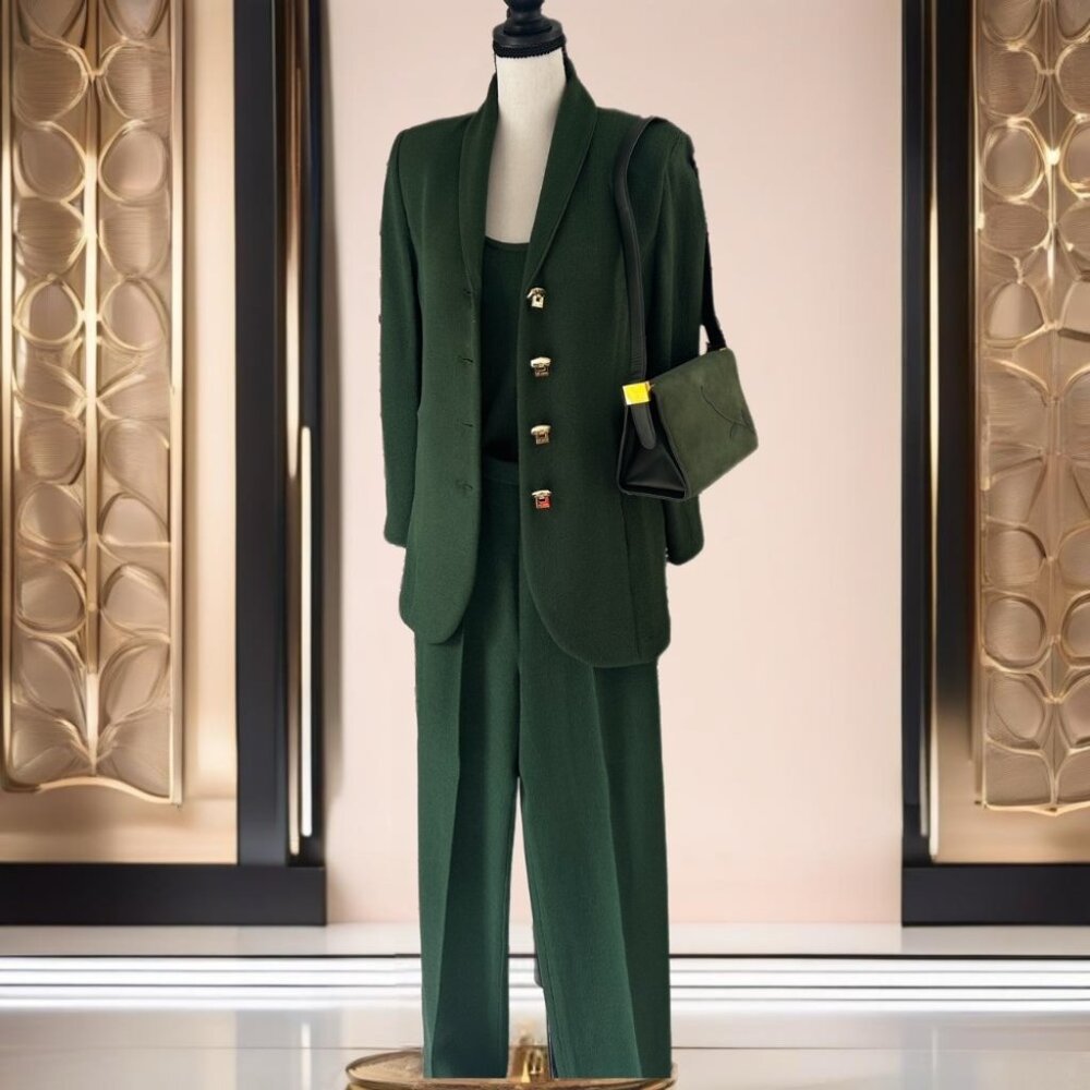 St. John 4 Piece Olive Green Knit Suit Size 0 Purse sold separately